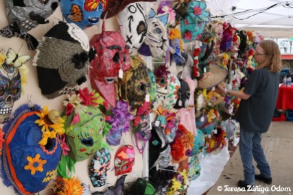 Masks created by artists on sale at the Mercado